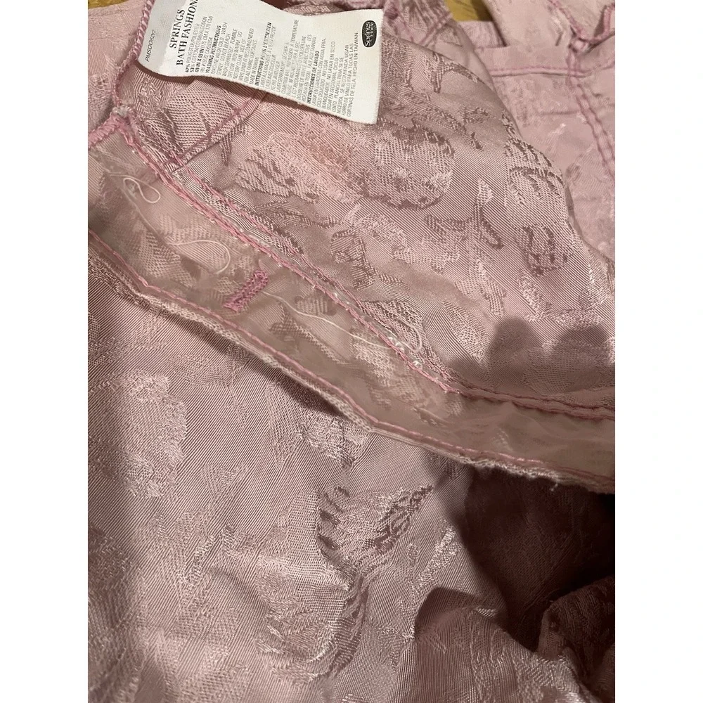 Vtg Springs Rose Pink Embossed‎ Shells Shower Curtain Ruffled Valance 70x72